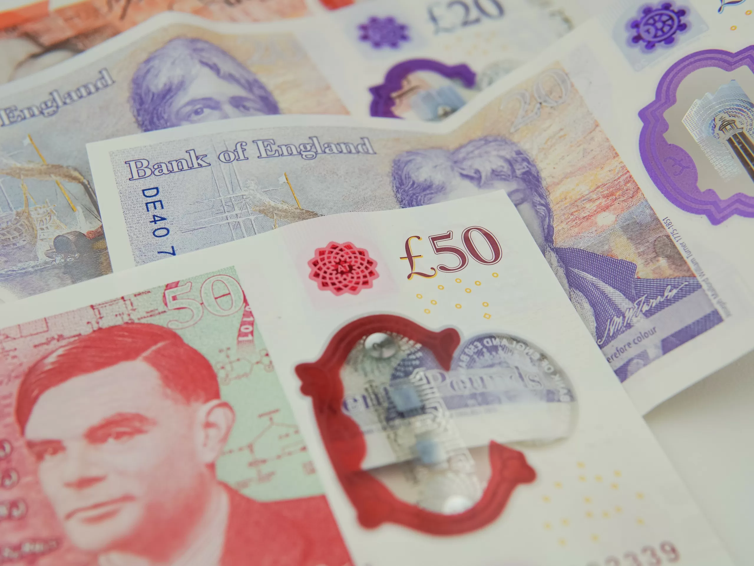 British pound sterling banknotes in close-up